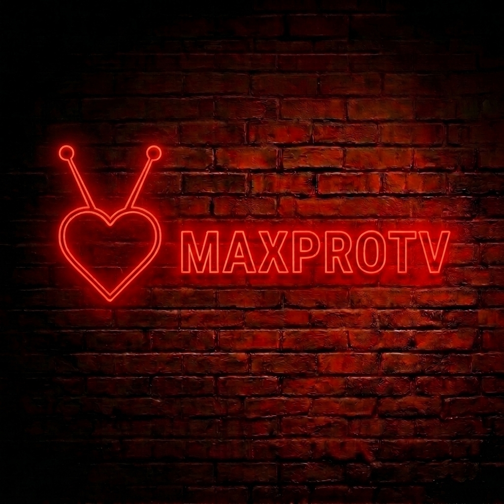 MaxProTV neon heart logo on brick wall — Premium IPTV UK